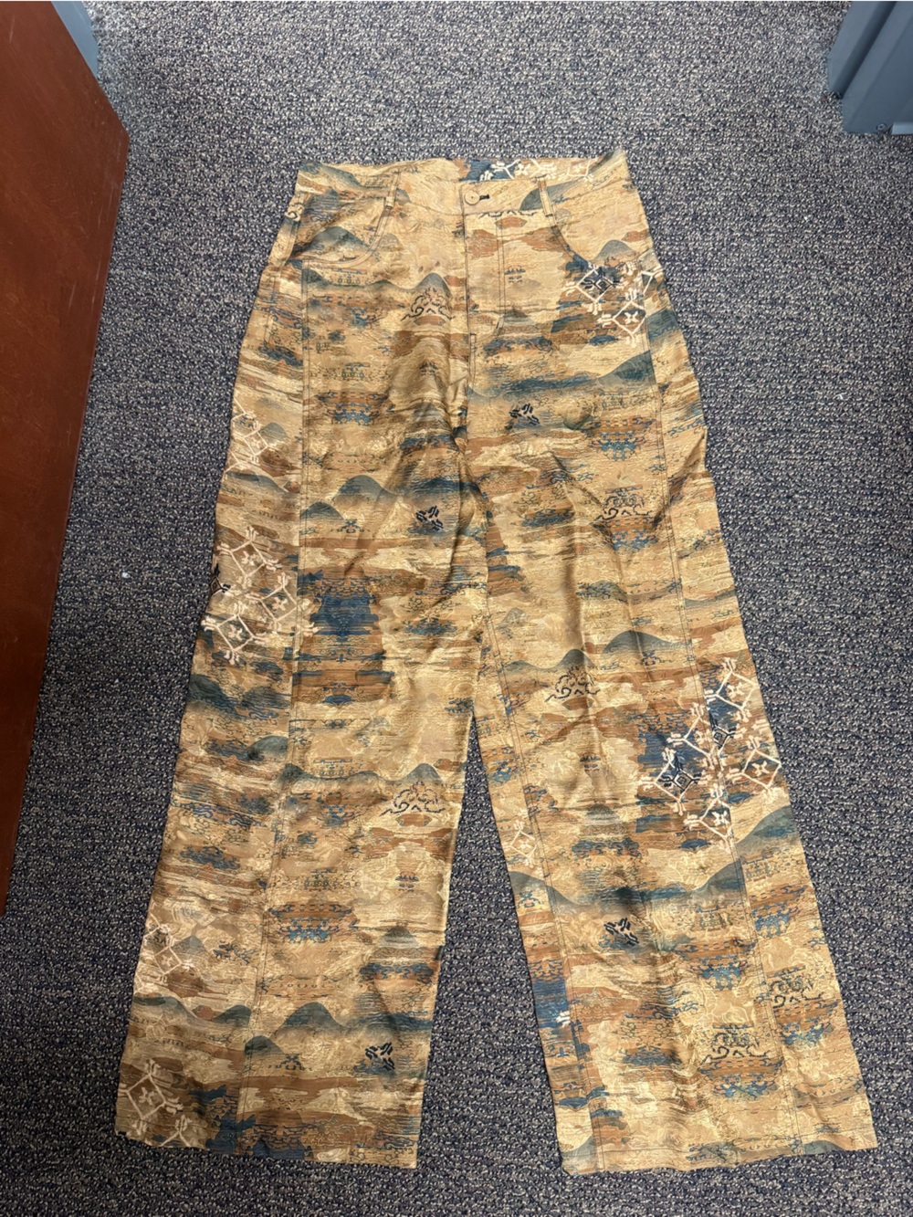 Women's Patterned Wide-Leg Trousers - Beige & Blue